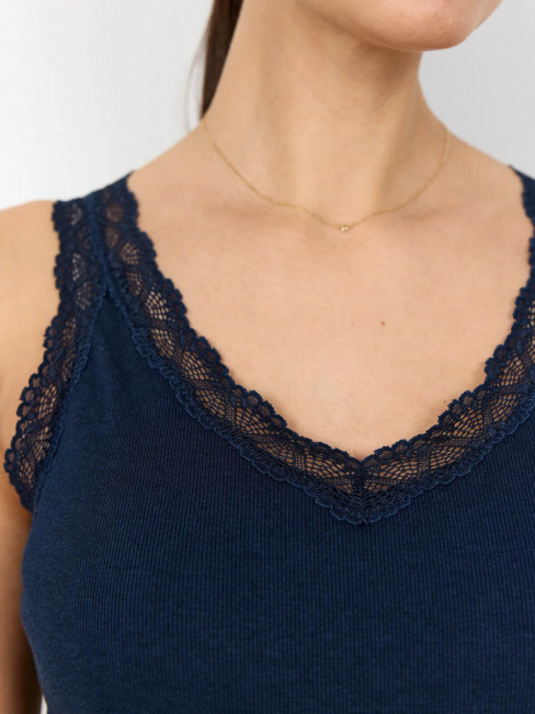 Ribbat linne spetskant Chanilla marin från SoyaConcept 2