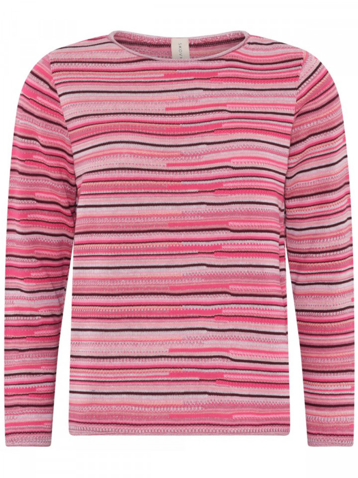 Stickad tröja rosa melerad rand från Skovhuus