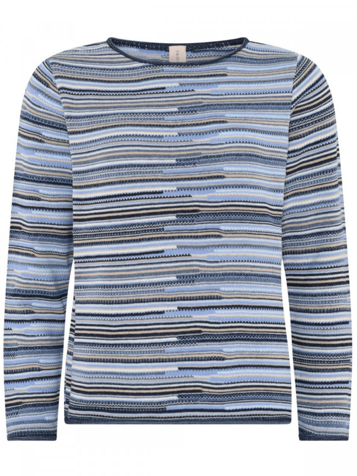 Stickad tröja blå melerad rand från Skovhuus