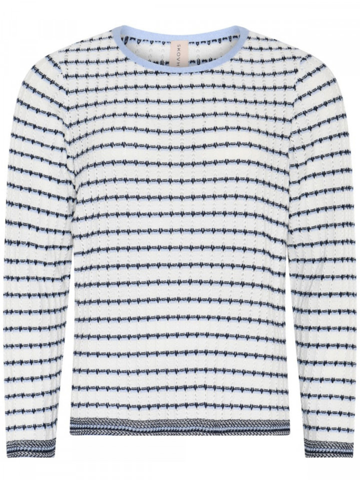 Mönsterstickad tröja vit/blå rand från Skovhuus