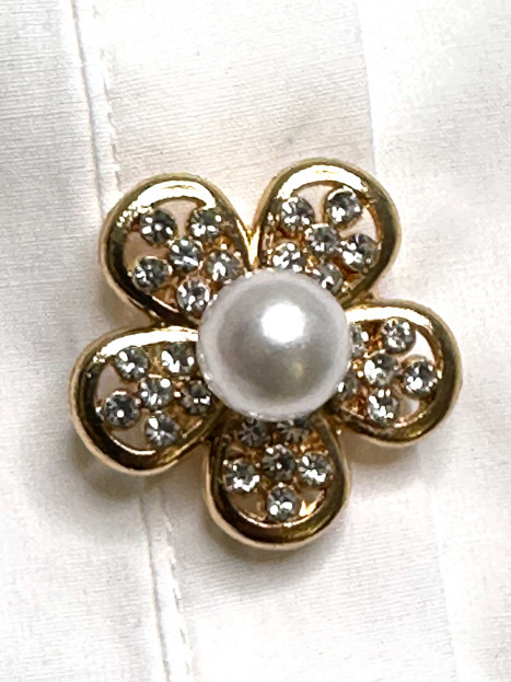 Dekorknapp Blomma guld, strass och pearl