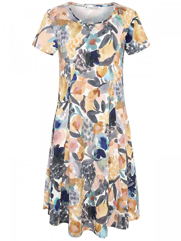 Trikåklänning Garden multi grå från Mansted