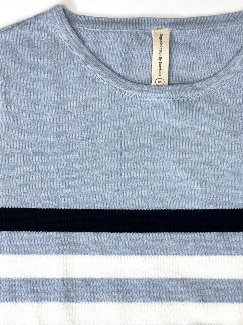 Finstickad tröja blå i ekologisk bomull från Skovhuus 2