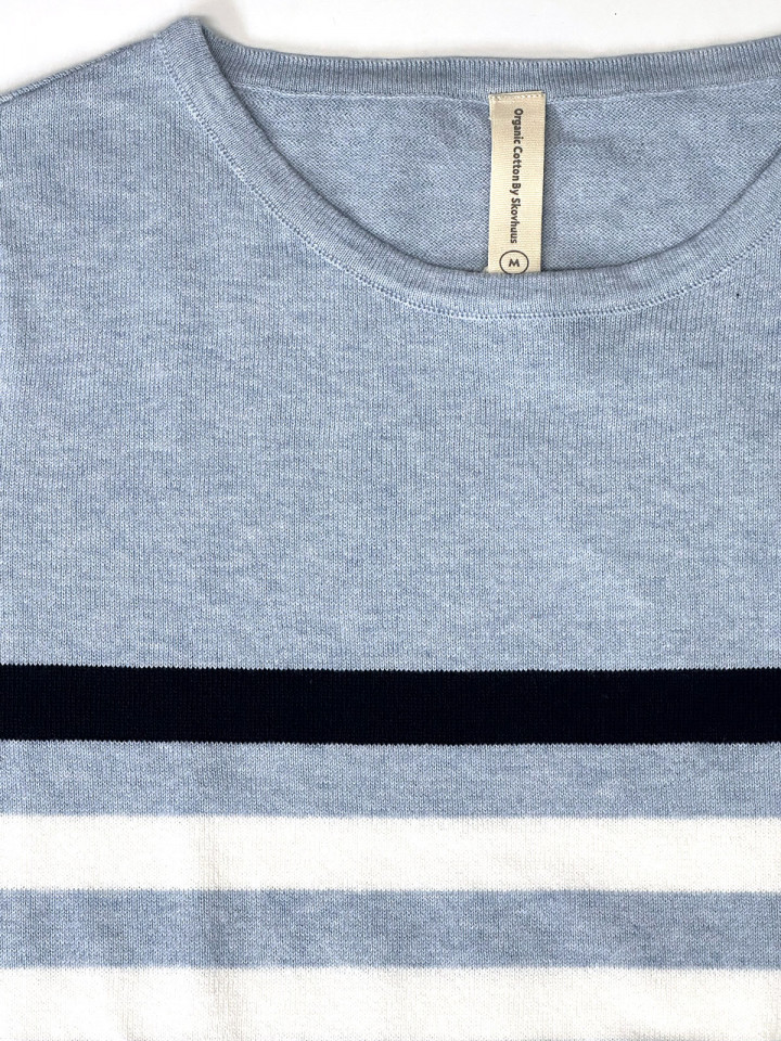 Finstickad tröja blå i ekologisk...