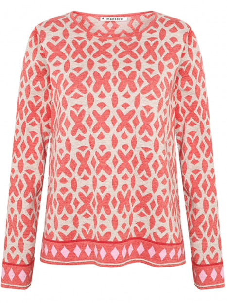 Finstickad tröja Tierra oat/soft red från Mansted