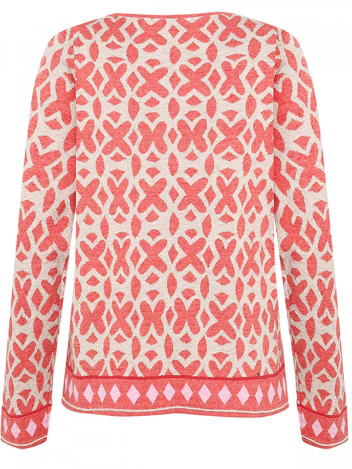 Finstickad tröja Tierra oat/soft red...