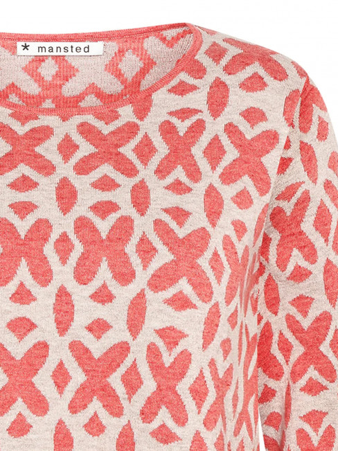 Finstickad tröja Tierra oat/soft red från Mansted 2