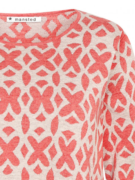 Finstickad tröja Tierra oat/soft red från Mansted