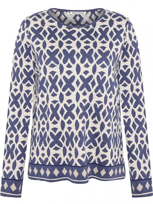 Finstickad tröja Tierra oat/marin från Mansted