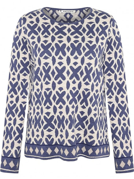 Finstickad tröja Tierra oat/marin från Mansted