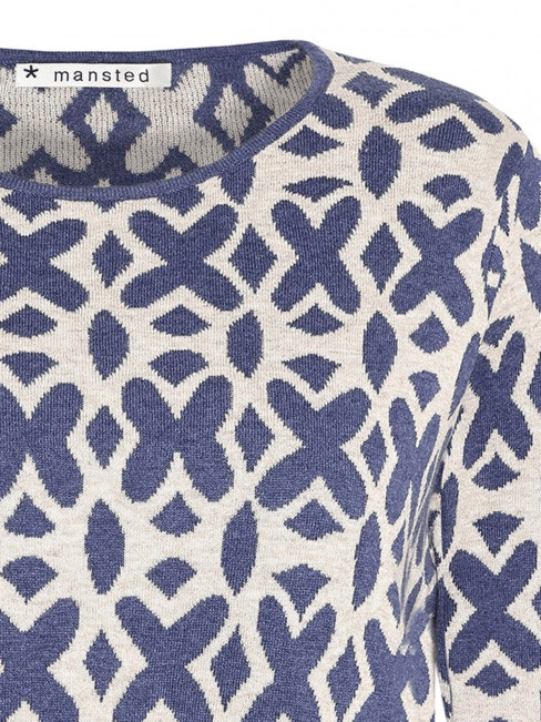 Finstickad tröja Tierra oat/marin från Mansted 2