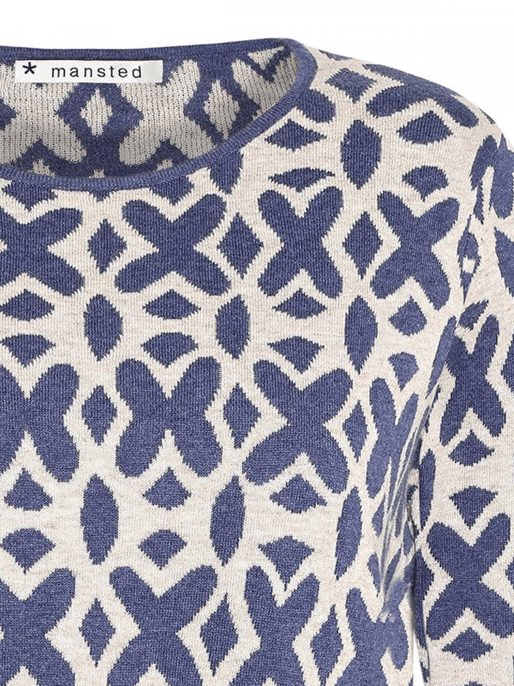 Finstickad tröja Tierra oat/marin...