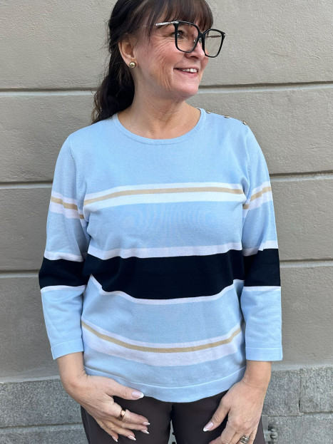 Finstickad tröja ljusblå randig från Micha