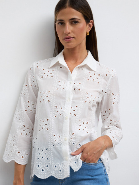 Hålmönsterbroderad bomullsblus Rosales vit från Bariloche