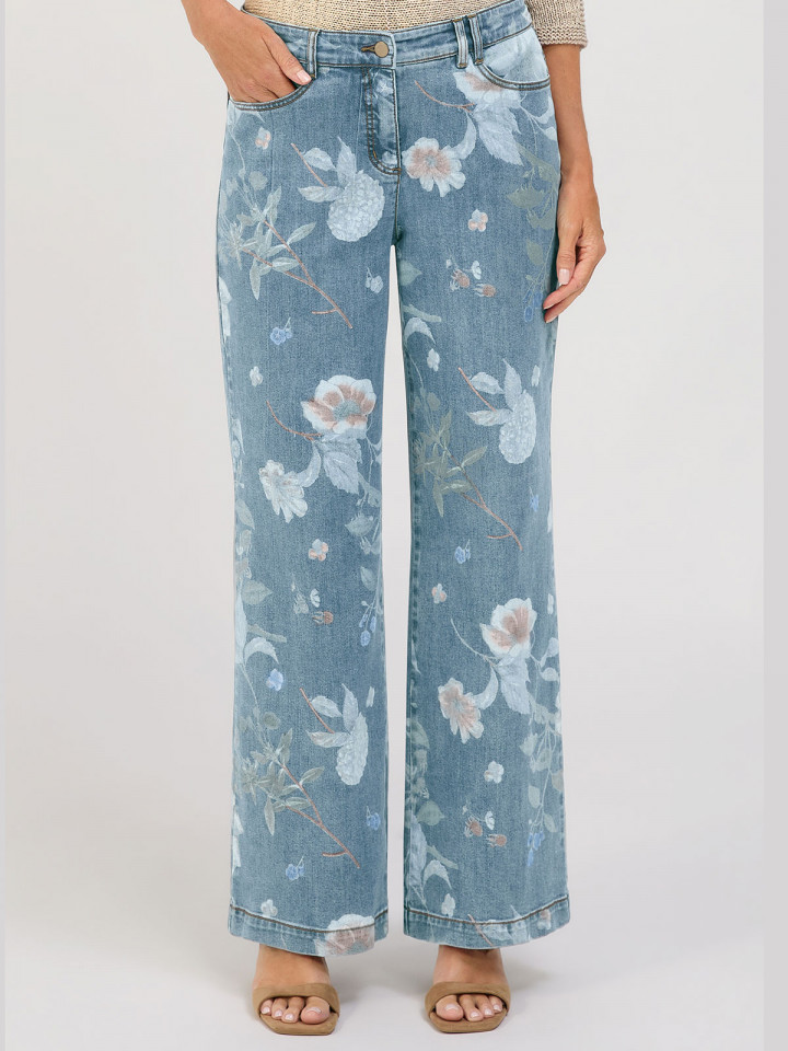 Blommiga Jeans denimblå från Bianca