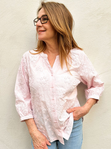 Bomullsblus Velia ljusrosa brodyr från Brax