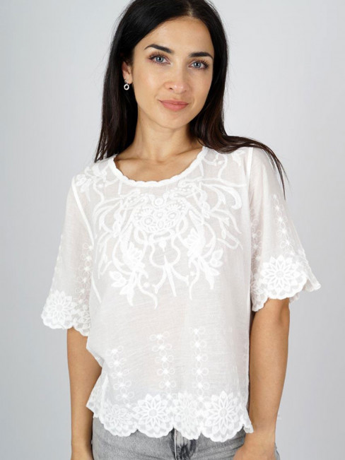 Bomullsblus vit med brodyr från M.X.O