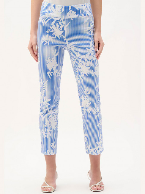 Stretchig byxa rand-blomma blå från Joseph Ribkoff