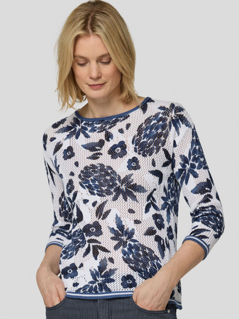 Mönsterstickad tröja marin från Rabe