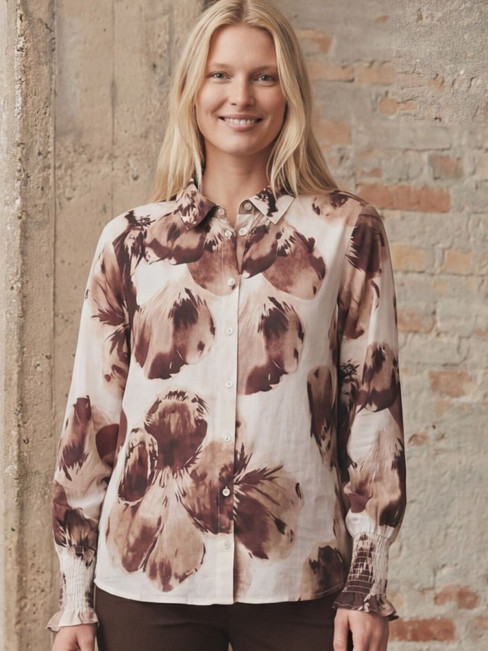 Ane smock blouse brun/creme från Isay