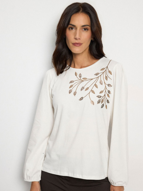 Topp Dionisia offwhite med paljett och brodyr från Tinta Style
