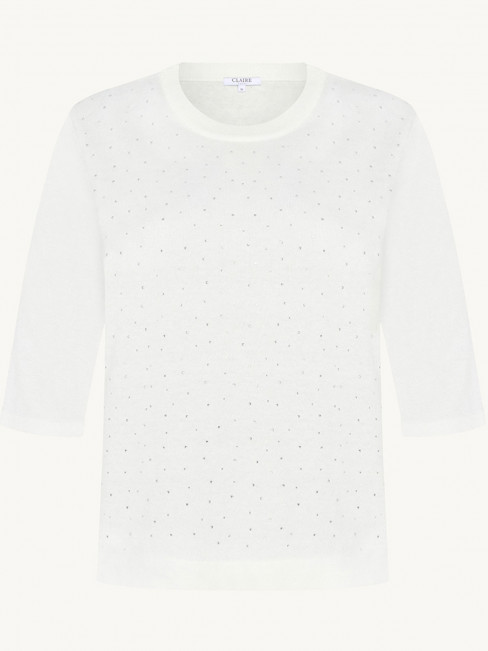 Finstickad tröja med strass offwhite från Claire