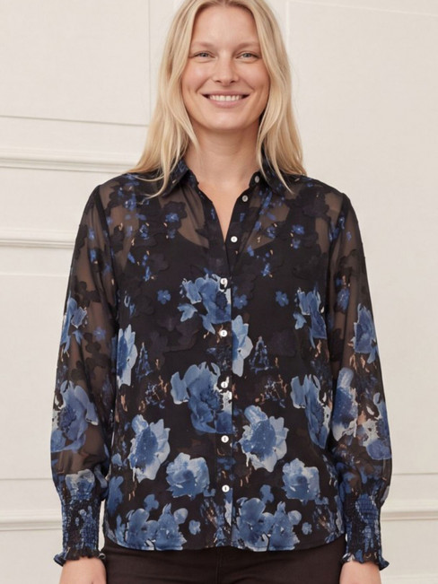 Chiffongblus Vibse svart/blå blom från Isay