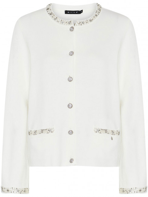 Findtickad kofta Offwhite med strass och pärlor från Micha